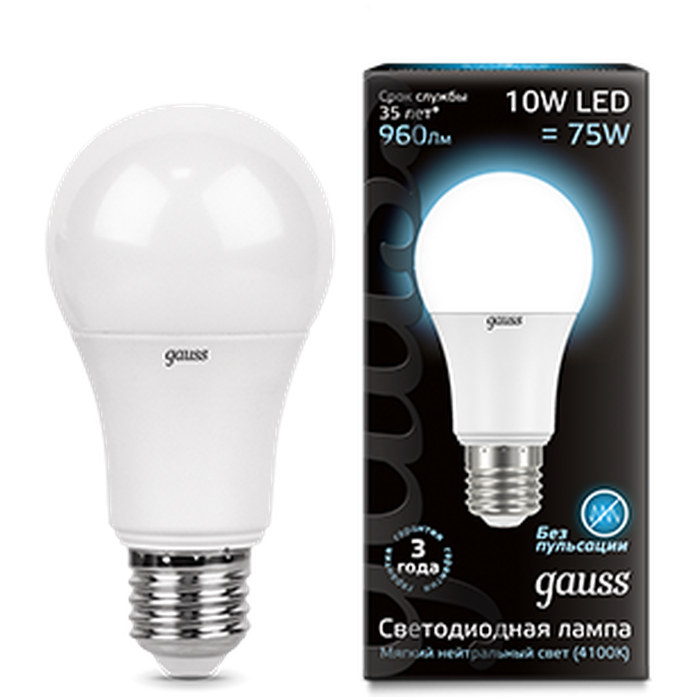 фото Упаковка светодиодных ламп gauss black led a60 e27 10w 4100k 102502210 x10