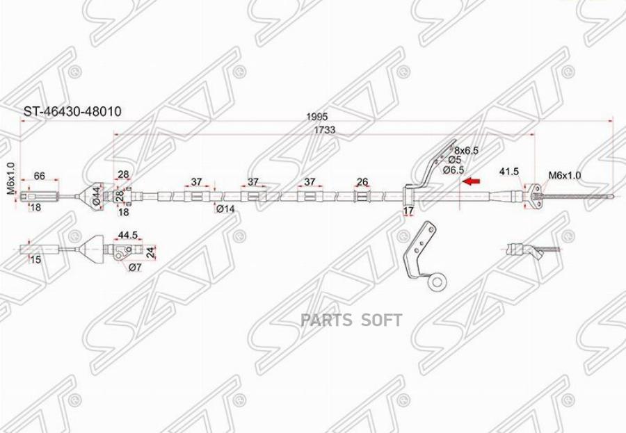 

SAT Трос ручника TY Harrier ACU/SXU/MCU10, 2WD -LH