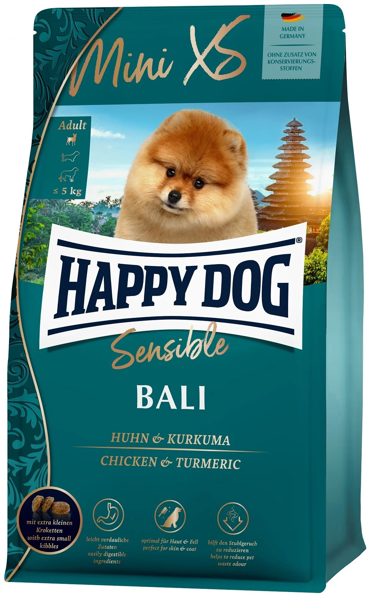 

Сухой корм для собак Happy Dog Sensible Mini XS Bali, с чувствительным пищеварением 1,3 кг