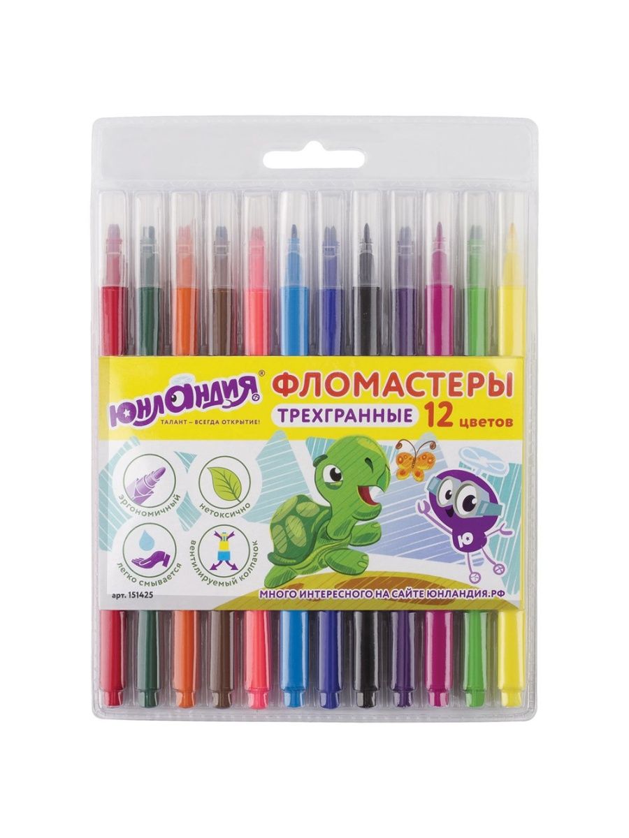 

Фломастеры ЮНЛАНДИЯ 12 цветов, ЗОО 4 шт, Разноцветный
