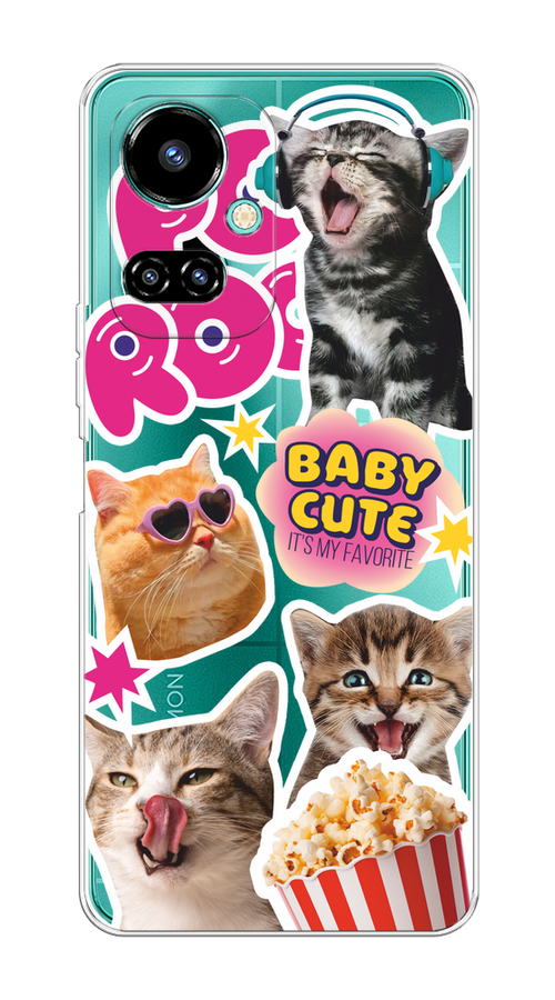 

Чехол на Tecno Camon 19/19 Pro 4G "Popcorn cats", Серый;коричневый;розовый, 302250-1
