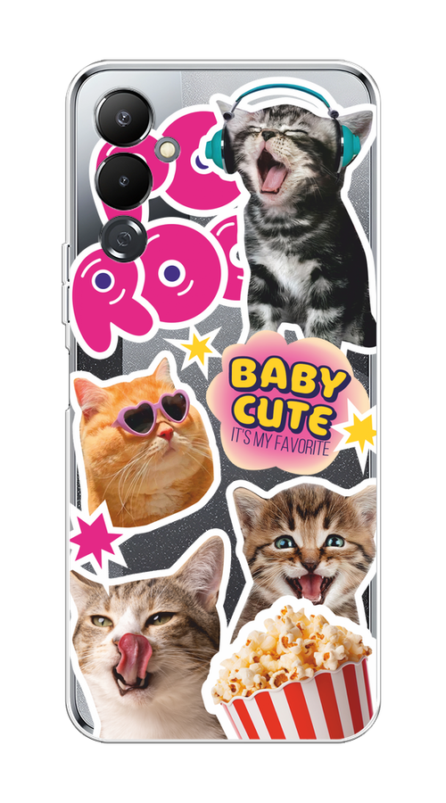 

Чехол на Tecno Pova 4 "Popcorn cats", Серый;коричневый;розовый, 302550-1