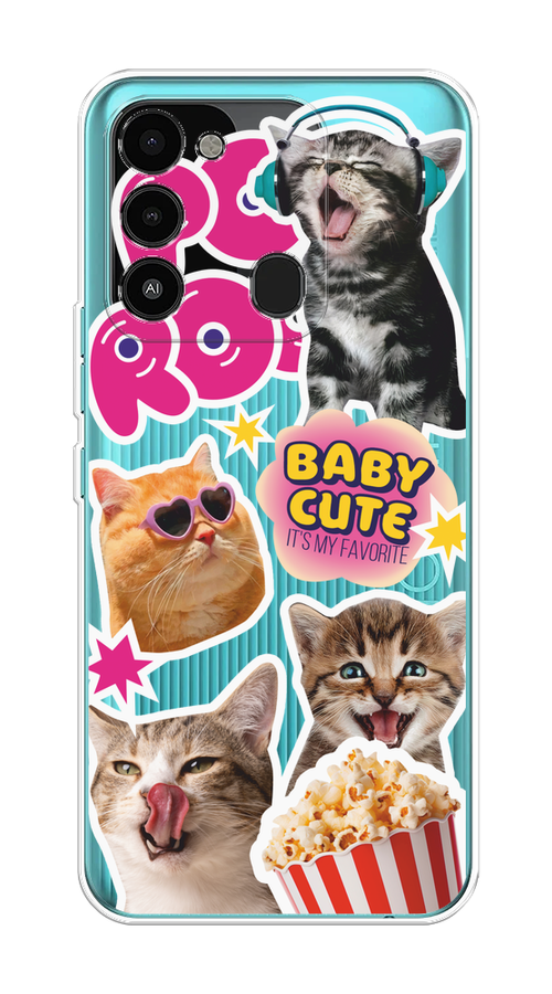

Чехол на Tecno Spark Go 2022/8С/9 "Popcorn cats", Серый;коричневый;розовый, 302850-1