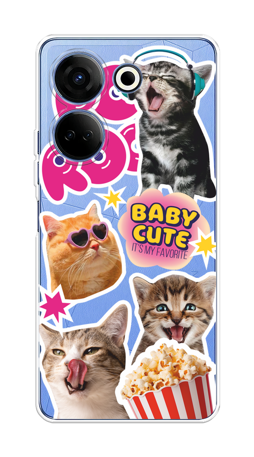 

Чехол на Tecno Camon 20/20 Pro 4G "Popcorn cats", Серый;коричневый;розовый, 304350-1