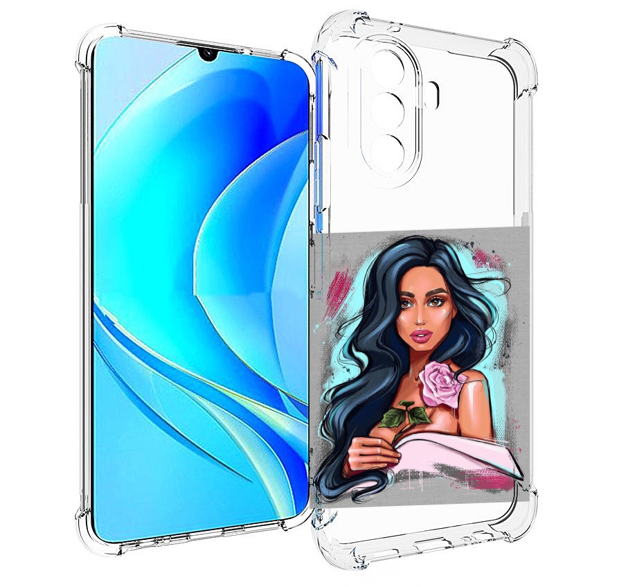 

Чехол MyPads Девушка-с-розовой-розочкой женский для Huawei Nova Y70 / Nova Y70 Plus, Прозрачный, Tocco