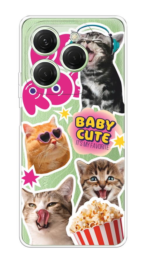 

Чехол на Tecno Spark 20 Pro "Popcorn cats", Серый;коричневый;розовый, 304850-1