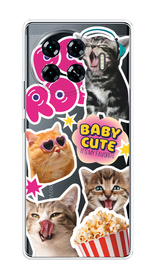 

Чехол на Tecno Spark 20 Pro Plus "Popcorn cats", Серый;коричневый;розовый, 305050-1