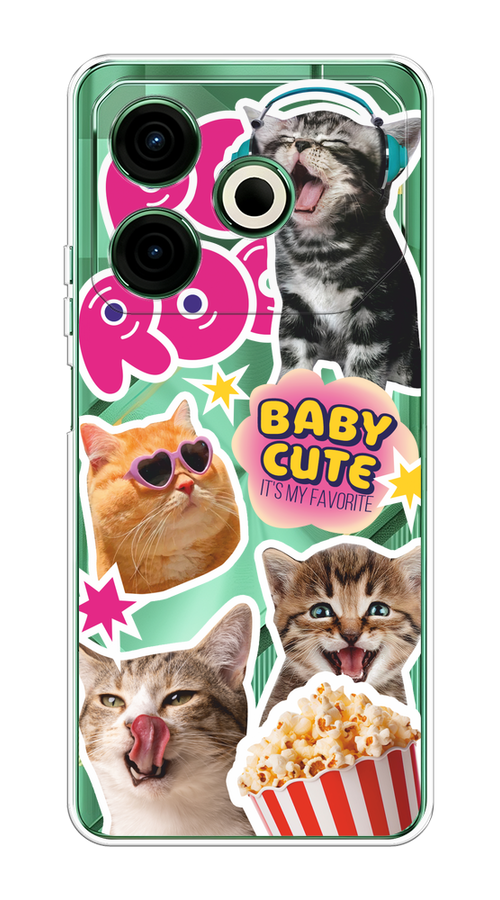 

Чехол на Tecno Pova 6 Neo "Popcorn cats", Серый;коричневый;розовый, 309050-1
