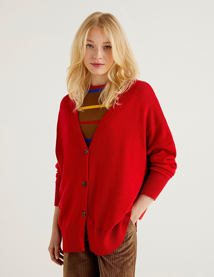 

Кардиган женский United Colors of Benetton 21A_1235E6925 красный S, 21A_1235E6925