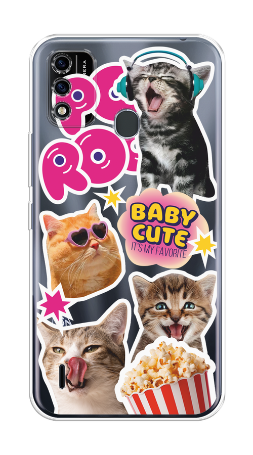 

Чехол на Itel A48 "Popcorn cats", Серый;коричневый;розовый, 3200150-1