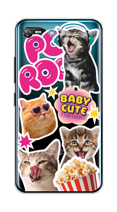 

Чехол на Itel A25/A35 "Popcorn cats", Серый;коричневый;розовый, 3200250-1