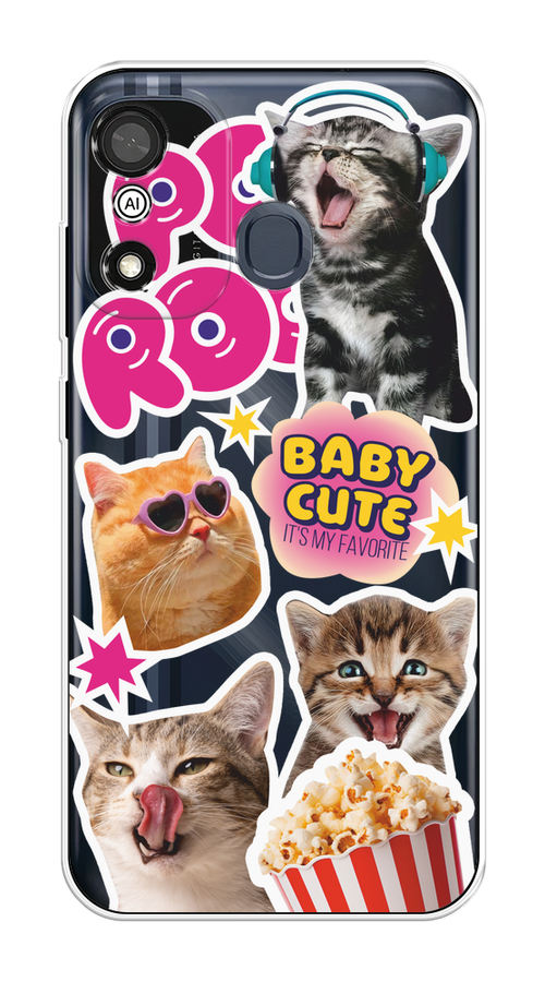 

Чехол на Itel A27 "Popcorn cats", Серый;коричневый;розовый, 3200450-1