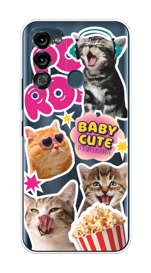 

Чехол на Itel Vision 3 "Popcorn cats", Серый;коричневый;розовый, 3200850-1