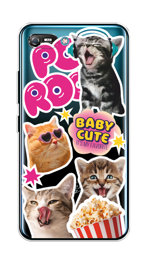 

Чехол на Itel A25/A35 "Popcorn cats", Серый;коричневый;розовый, 3200950-1