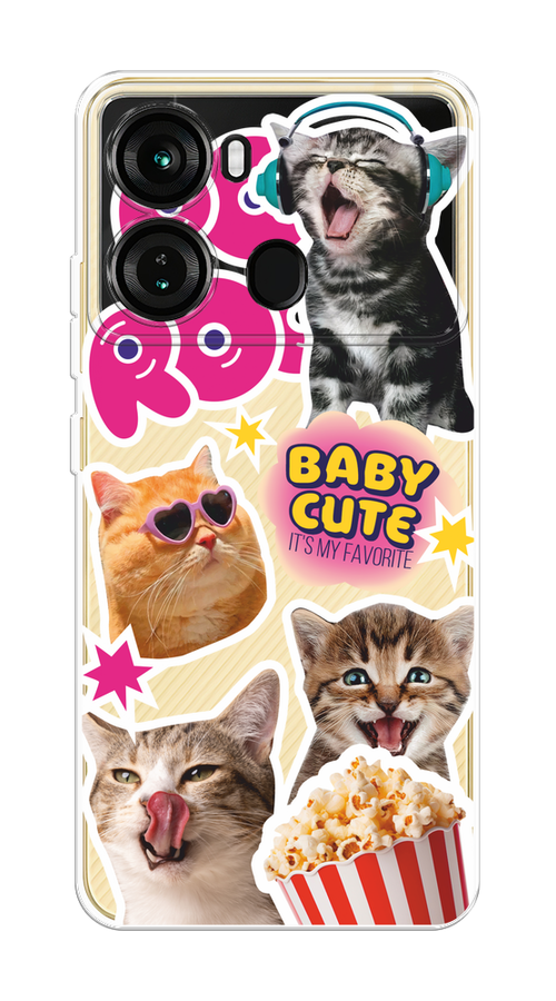 

Чехол на Itel P40 "Popcorn cats", Серый;коричневый;розовый, 3201350-1