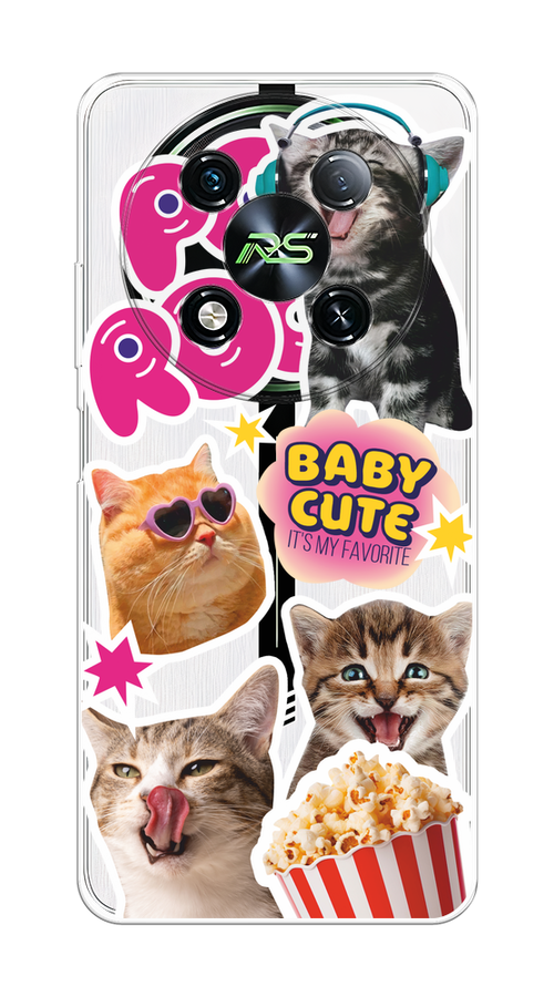 

Чехол на Itel RS4 "Popcorn cats", Серый;коричневый;розовый, 3202150-1