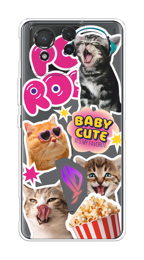 

Чехол на Asus ROG Phone 8 "Popcorn cats", Серый;коричневый;розовый, 45150-1