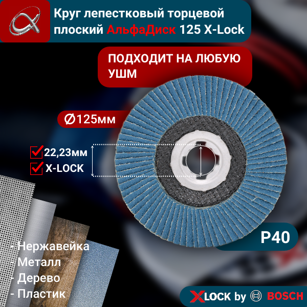 Круг лепестковый торцевой (КЛТ) АльфаДиск P40 125 мм (плоский) 5214