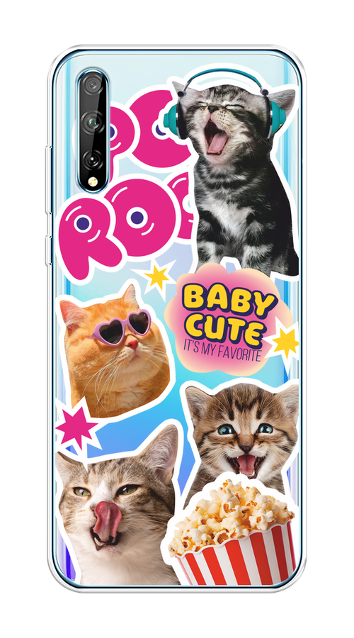 

Чехол на Huawei Y8p/P Smart S "Popcorn cats", Серый;коричневый;розовый, 6103450-1