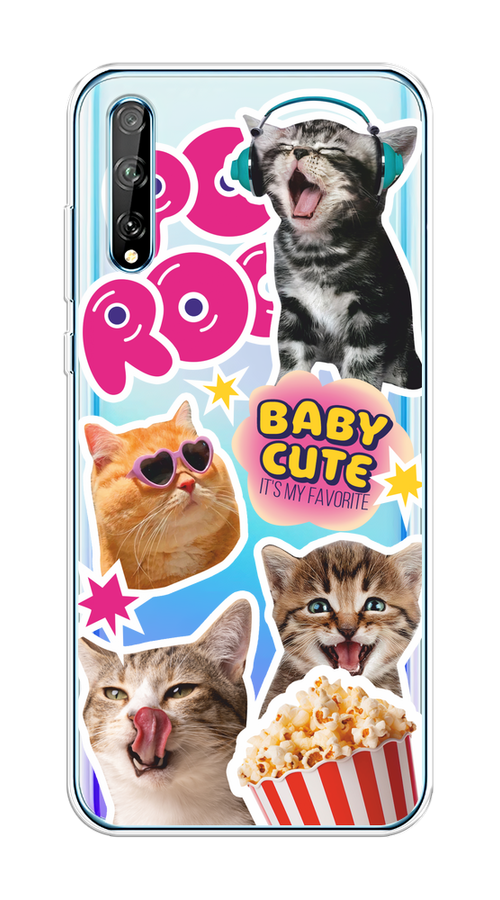 

Чехол на Huawei Y8p/P Smart S "Popcorn cats", Серый;коричневый;розовый, 6103550-1