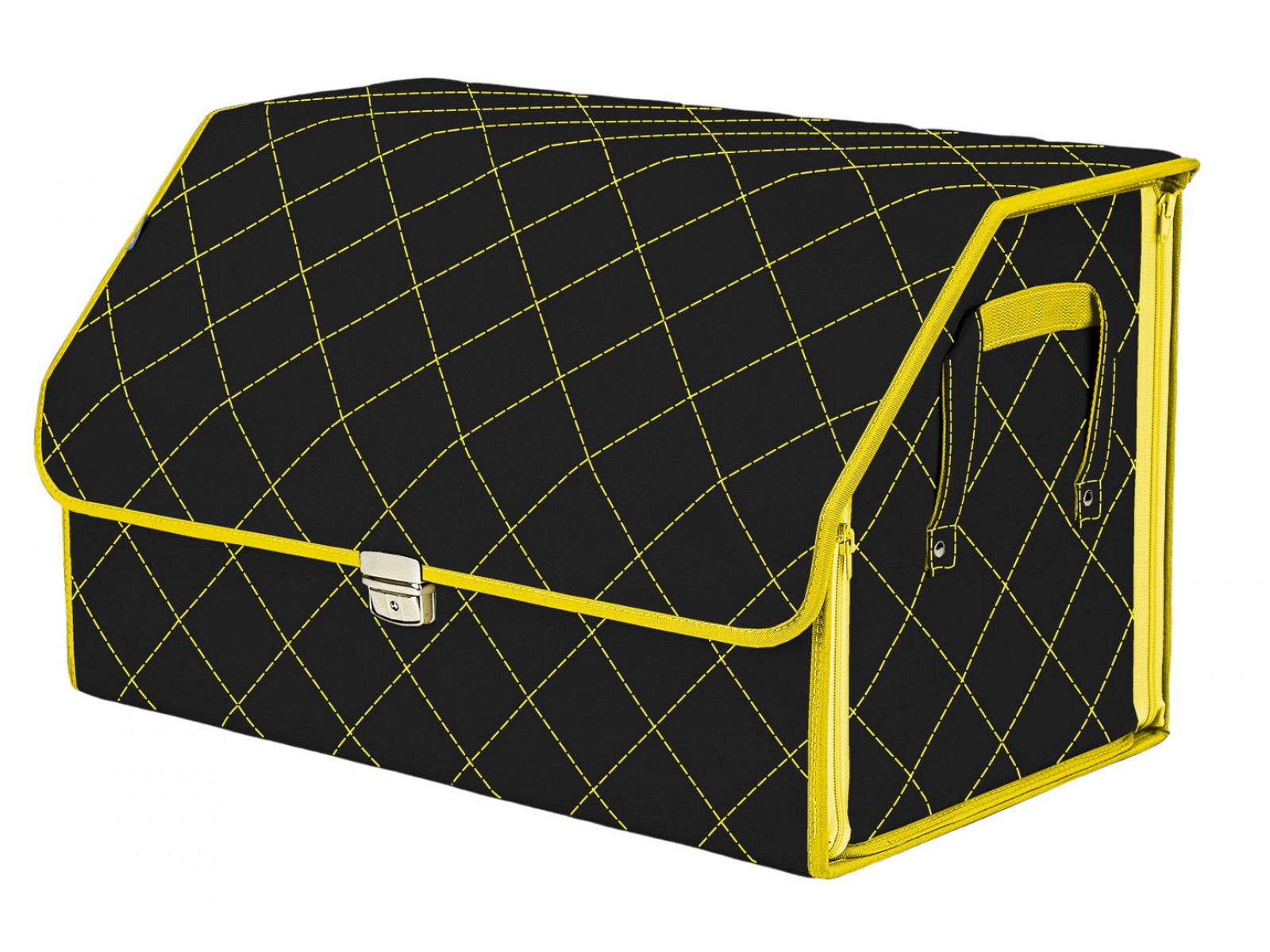 фото Органайзер-саквояж в багажник союз премиум (размер xl), черный с желтой прострочкой ромб. a&p