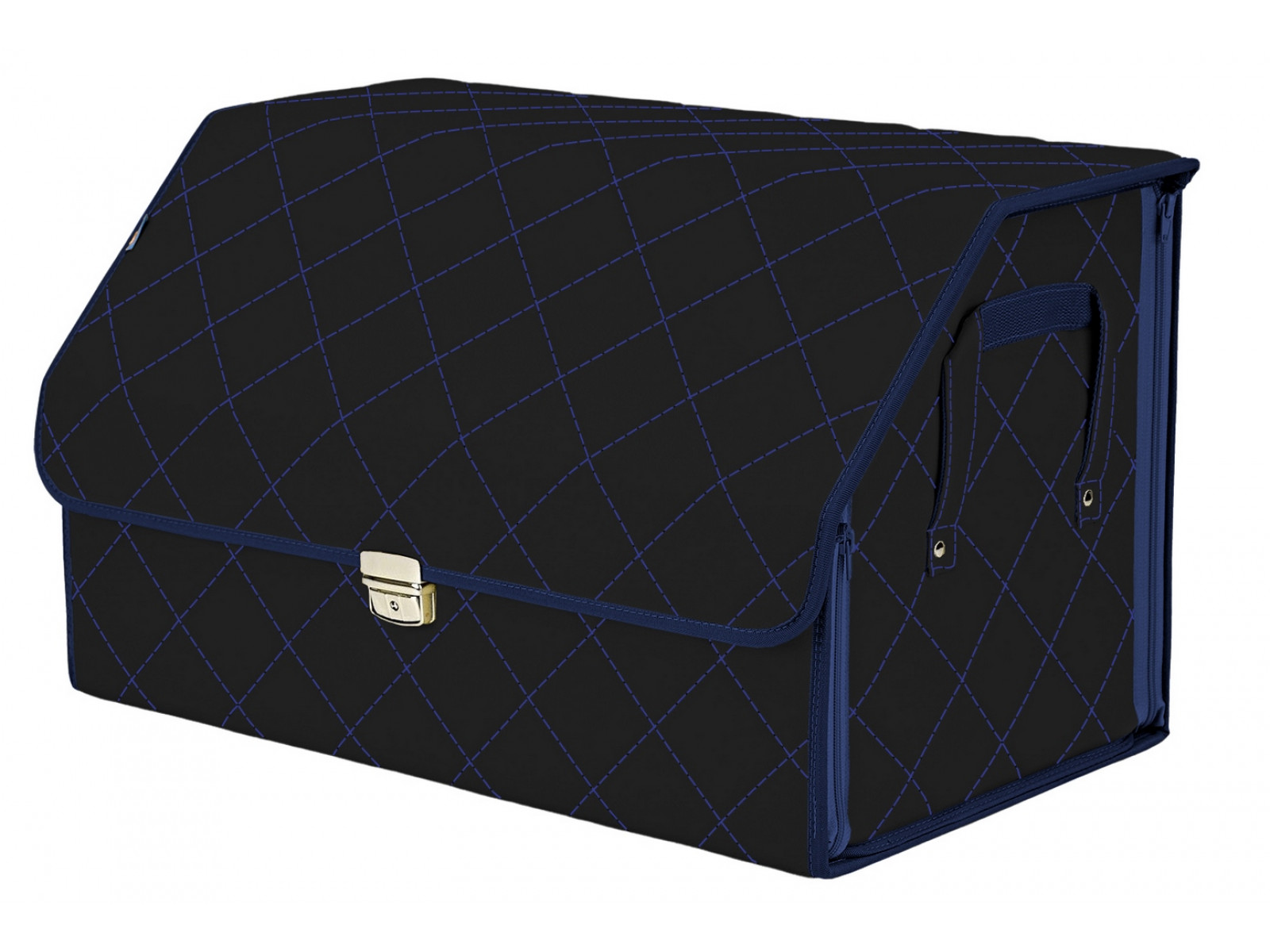 фото Органайзер-саквояж в багажник союз премиум (размер xl), черный с синей прострочкой ромб. a&p