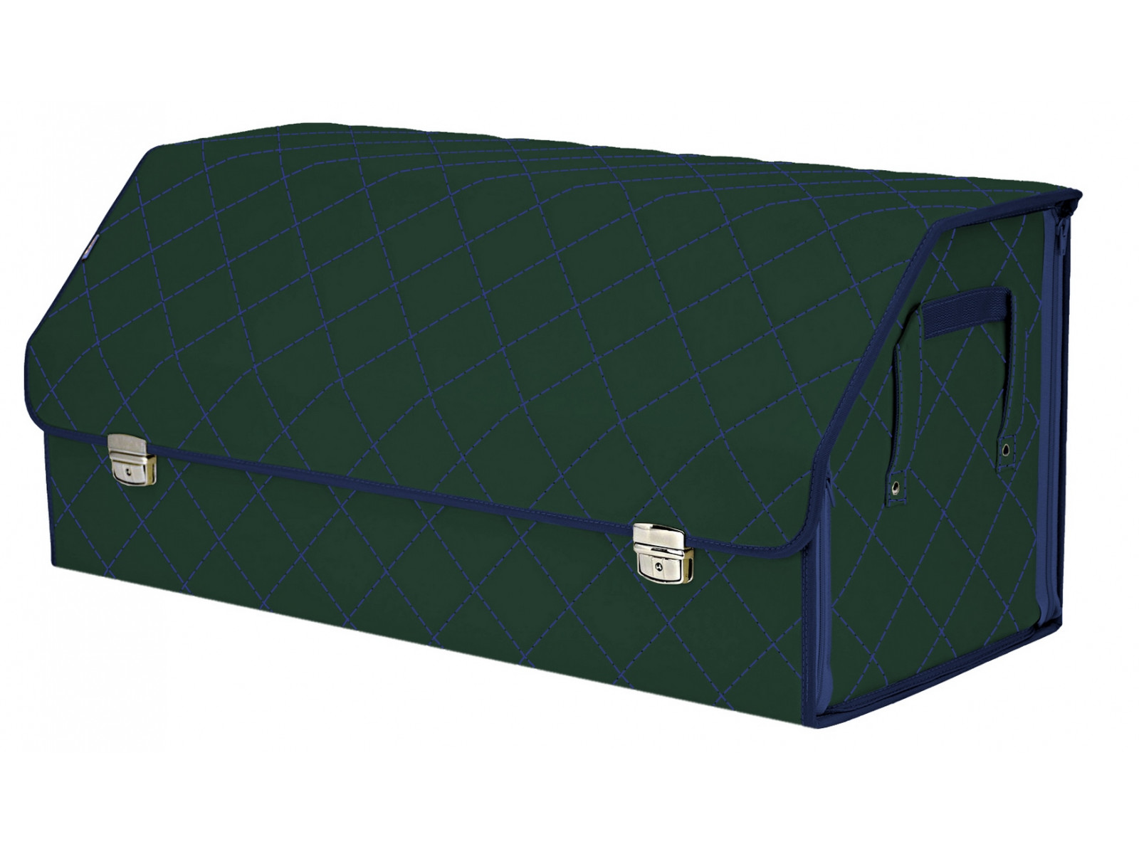 фото Органайзер-саквояж в багажник союз премиум (размер xxl), зеленый с синей прострочкой ромб. a&p