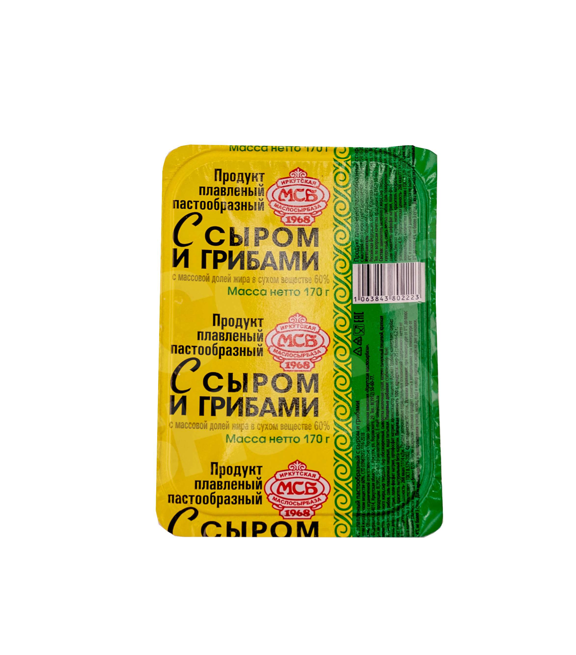 

Плавленый продукт Иркутская маслосырбаза пастообразный с сыром и грибами 60% 170 г