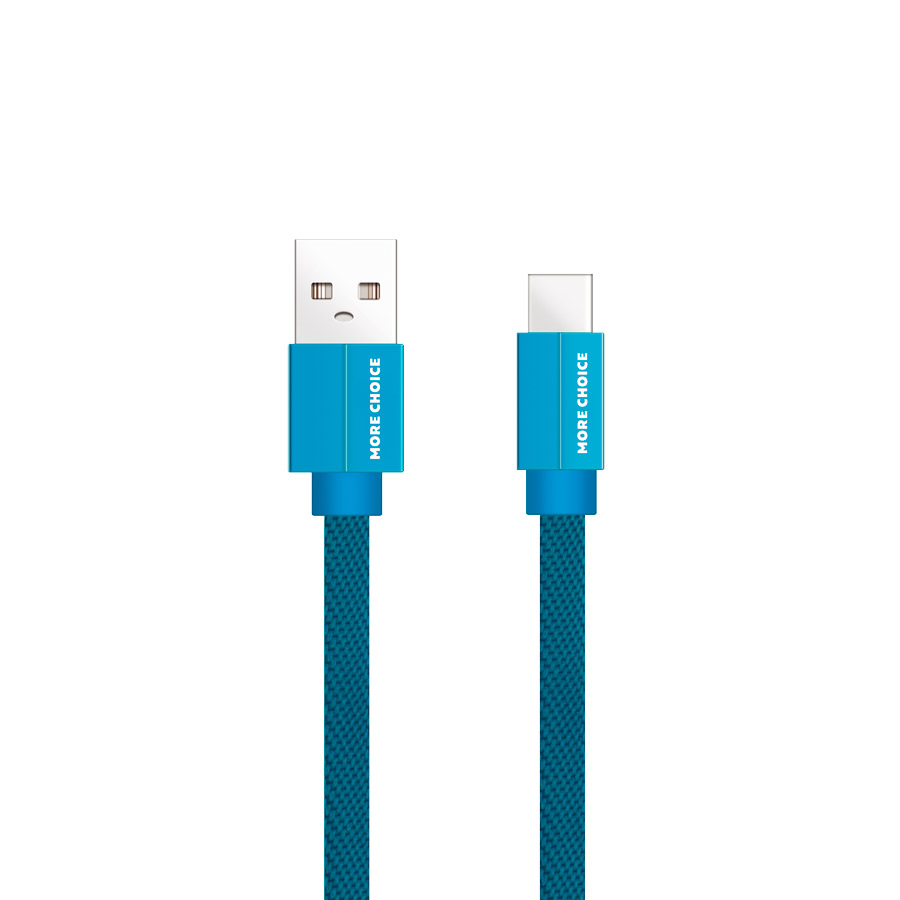 Дата-кабель More choice K20a USB 2.1A для Type-C плоский нейлон 1м Blue