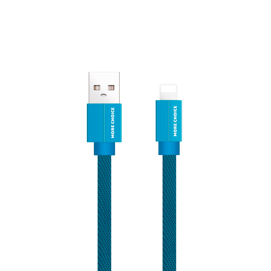 фото Дата-кабель more choice k20i usb 2.1a для lightning 8-pin плоский нейлон 1м blue