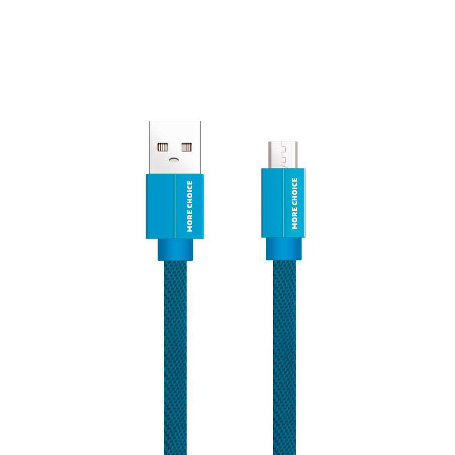 фото Дата-кабель more choice k20m usb 2.1a для micro плоский usb нейлон 1м blue