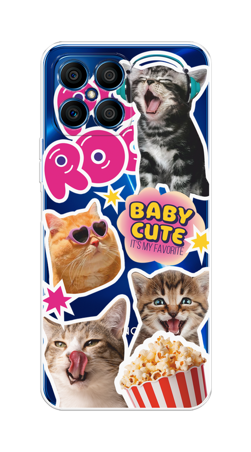

Чехол на Honor X8 "Popcorn cats", Серый;коричневый;розовый, 6107650-1