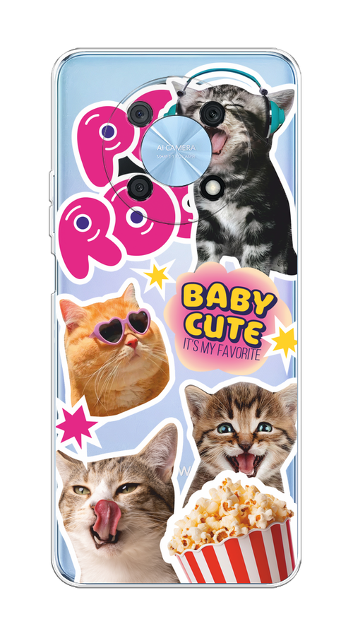 

Чехол на Huawei Nova Y90 "Popcorn cats", Серый;коричневый;розовый, 6109350-1
