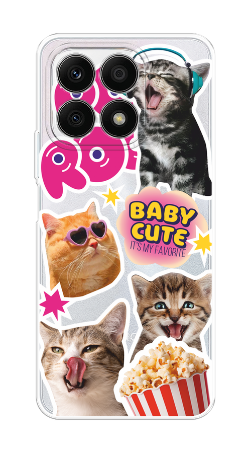 

Чехол на Honor X8A "Popcorn cats", Серый;коричневый;розовый, 6120750-1