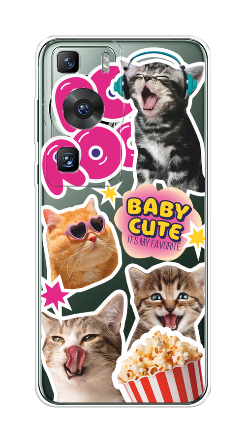 

Чехол на Huawei P60/P60 Pro "Popcorn cats", Серый;коричневый;розовый, 6121050-1