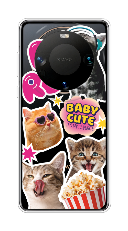 

Чехол на Huawei Mate 60 "Popcorn cats", Серый;коричневый;розовый, 6122150-1