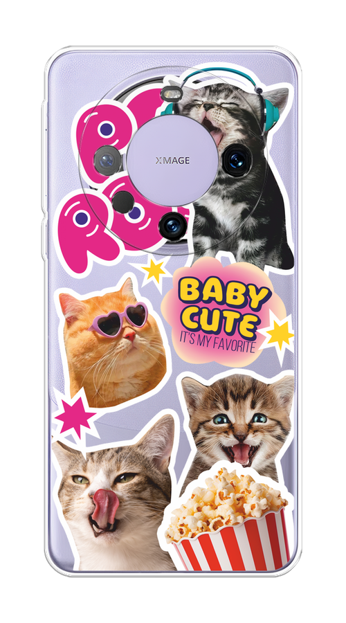 

Чехол на Huawei Mate 60 Pro "Popcorn cats", Серый;коричневый;розовый, 6122250-1