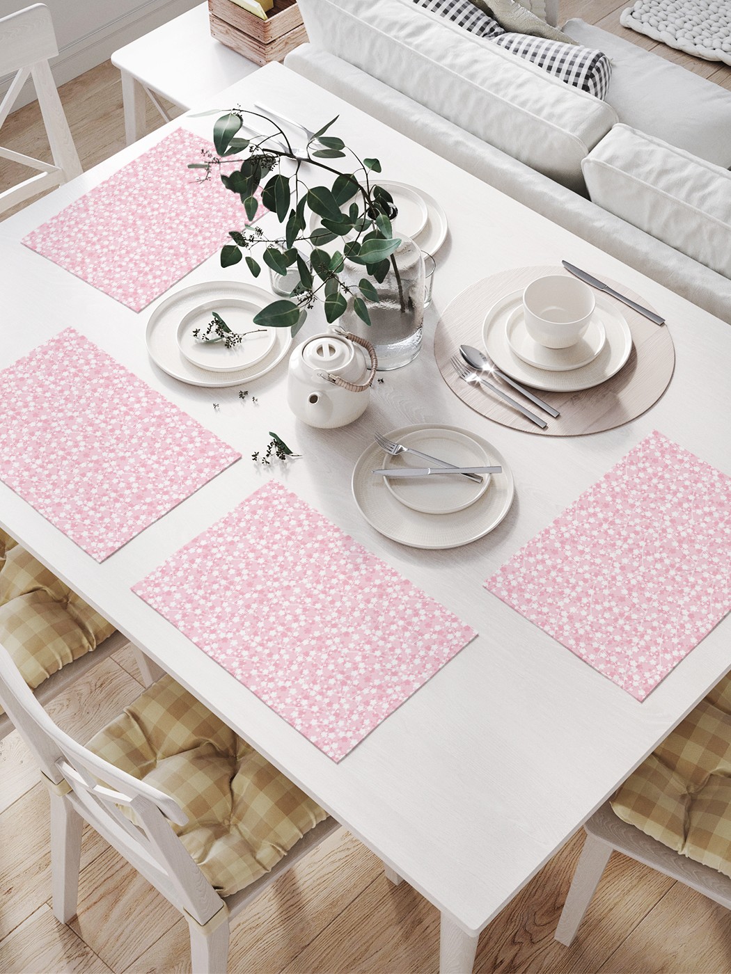 

Комплект салфеток JoyArty "Цветы на ветках" для сервировки стола (32х46 см, 4 шт.), Розовый, Цветы на ветках