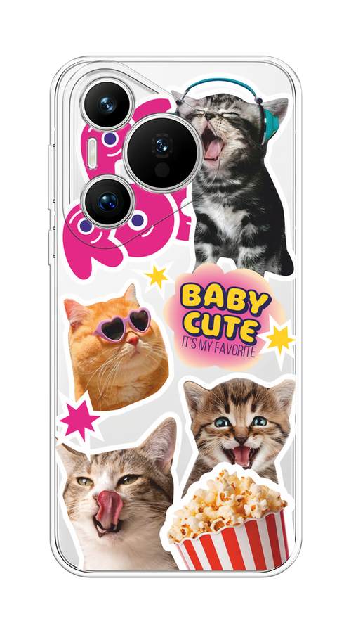 

Чехол на Huawei Pura 70 "Popcorn cats", Серый;коричневый;розовый, 6124050-1