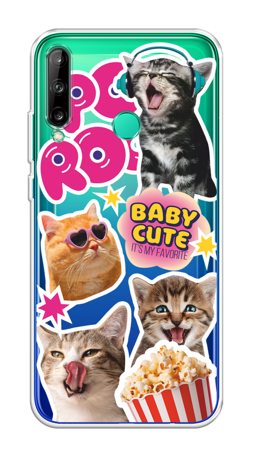 

Чехол на Honor 9C/Huawei P40 Lite E/Y7p "Popcorn cats", Серый;коричневый;розовый, 612550-1