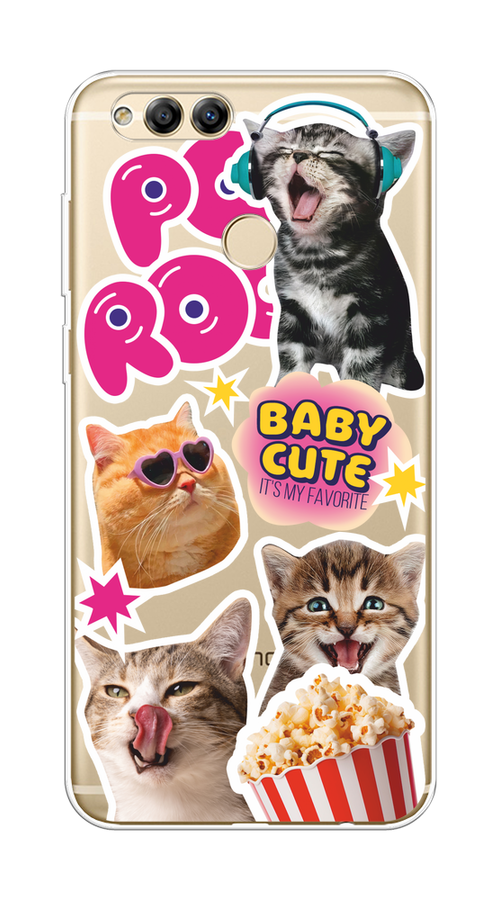 

Чехол на Honor 7X 2017 "Popcorn cats", Серый;коричневый;розовый, 63750-1