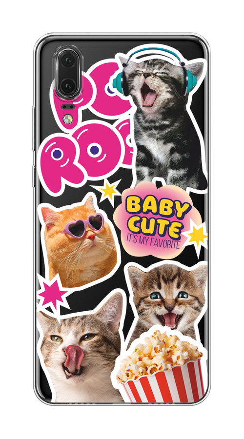 

Чехол на Huawei P20 "Popcorn cats", Серый;коричневый;розовый, 64350-1