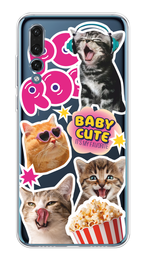 

Чехол на Huawei P20 Pro "Popcorn cats", Серый;коричневый;розовый, 65050-1