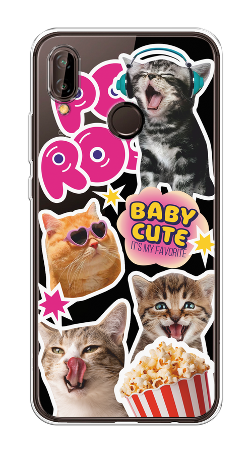 

Чехол на Huawei Nova 3 "Popcorn cats", Серый;коричневый;розовый, 66150-1