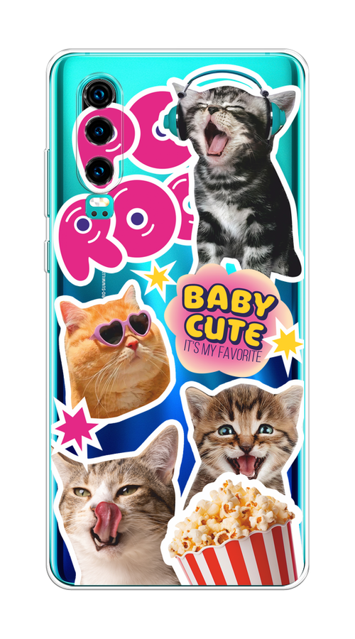 

Чехол на Huawei P30 "Popcorn cats", Серый;коричневый;розовый, 68550-1