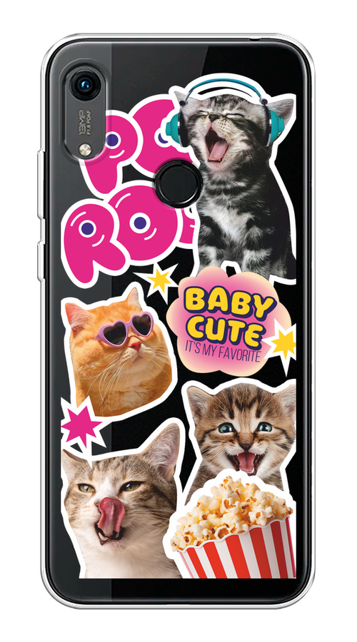 

Чехол на Huawei Y6 2019/Honor 8a/8a Pro/Y6s "Popcorn cats", Серый;коричневый;розовый, 68650-1
