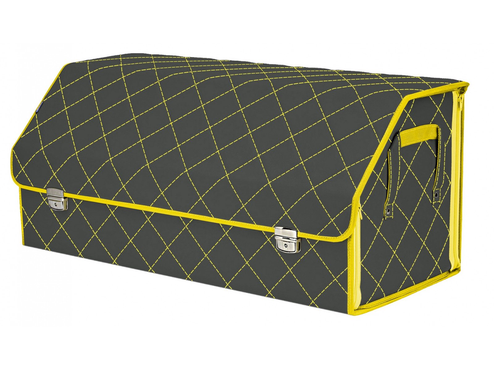 фото Органайзер-саквояж в багажник союз премиум (размер xxl), серый с желтой прострочкой ромб. a&p