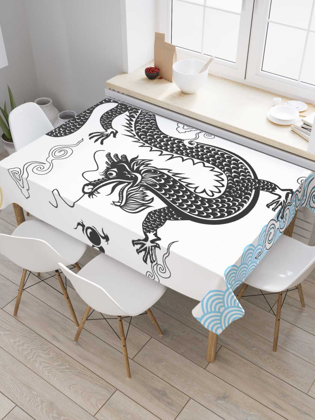 

Скатерть прямоугольная JoyArty "Полет дракона" из оксфорда, 120x145 см, Белый, Полет дракона