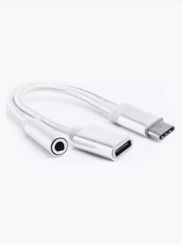 Переходник Atom USB Type-C - USB Type-C/mini-Jack 3.5mm 0,15м, белый