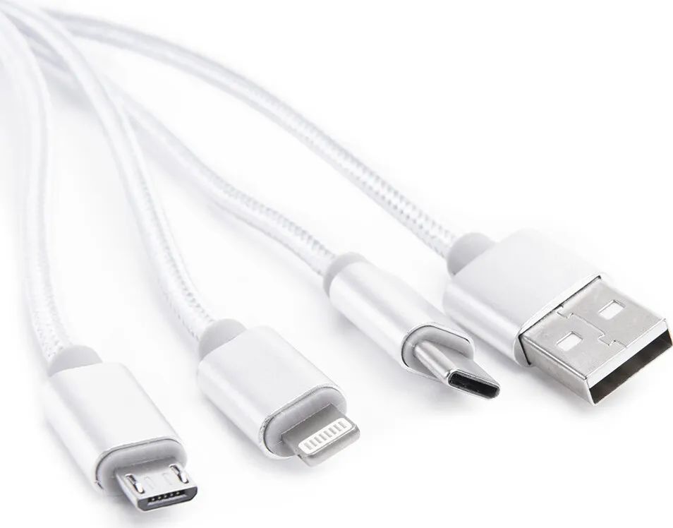 Дата-кабель ATOM USB 2.0 - USB Type-C/USB Micro/Lightning 1m silver